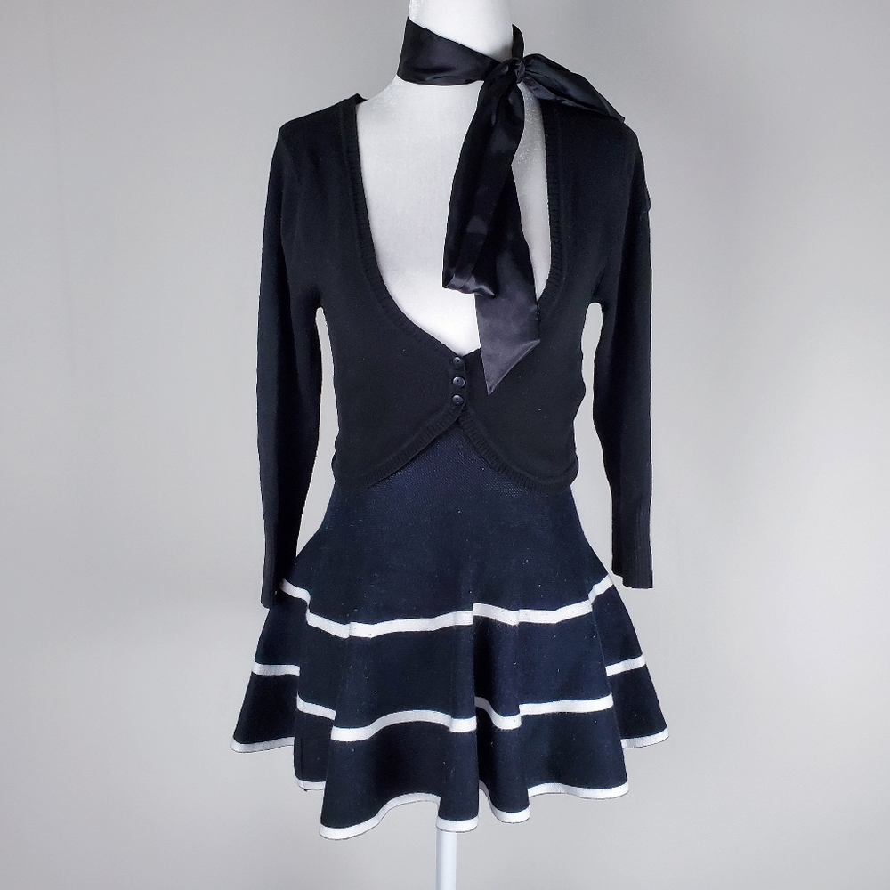 SeaCollection Black White Knit School Girl Skirt